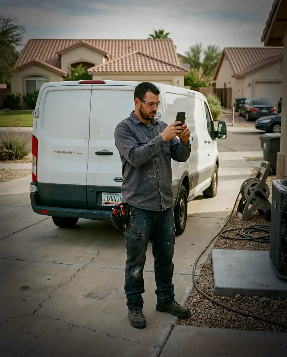 Field technician submitting job proof with FieldPins